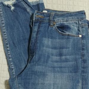 KanCan High Rise Skinny Fringe Destructed Ankle Jeans Size 9/28 Medium Wash